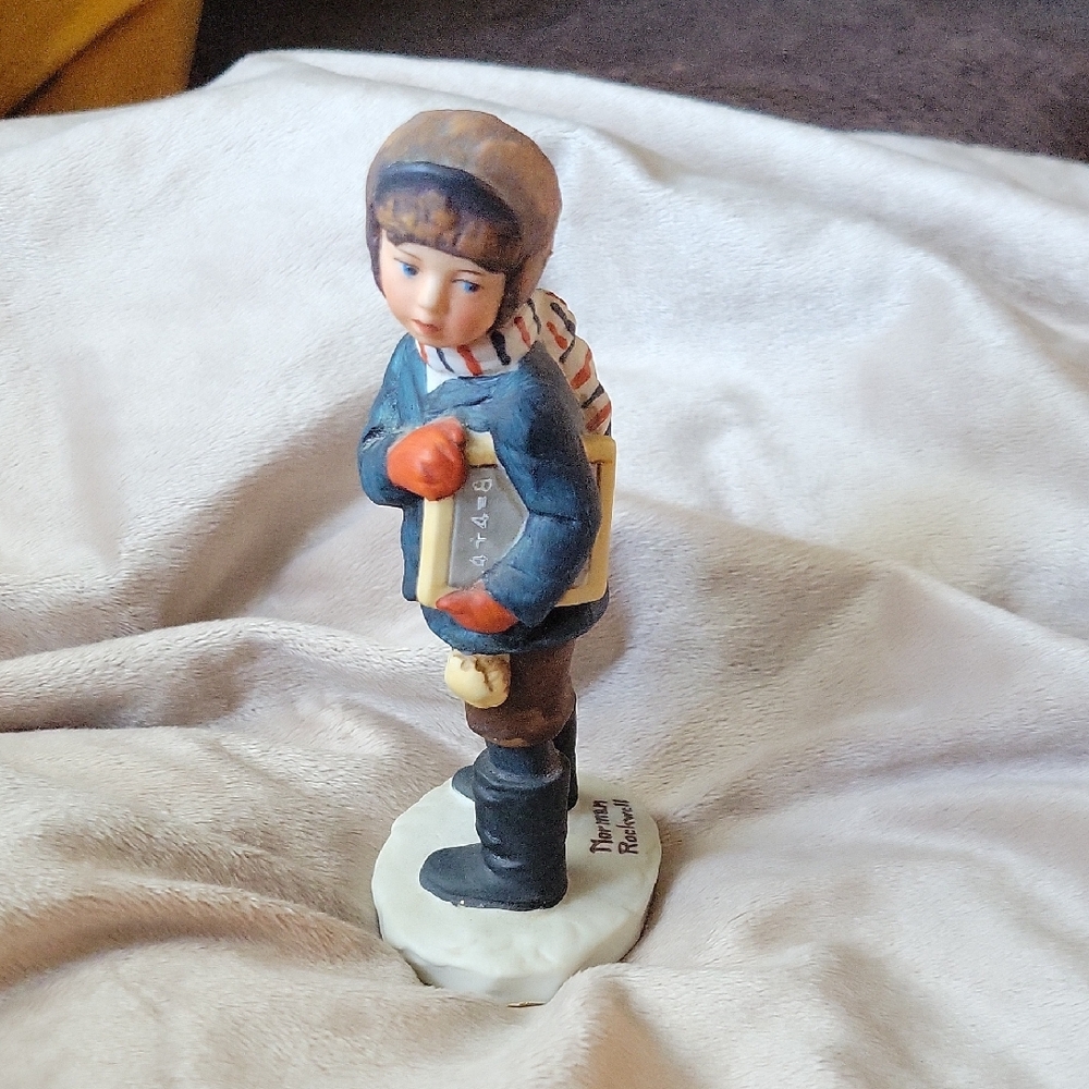 Norman Rockwell Blue and Red Ceramic Art Figurine